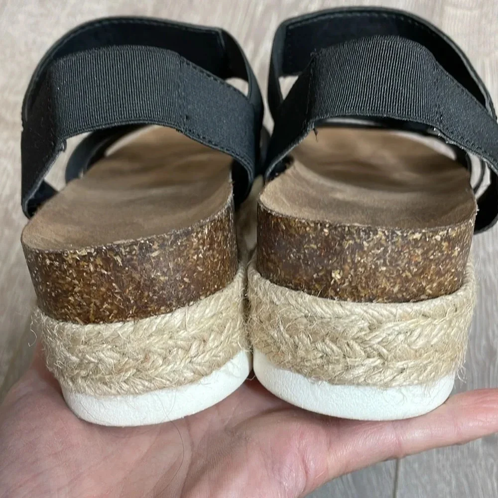 Madden Girl Crispp Espadrille Platform Sandal Black Strappy 6.5M
